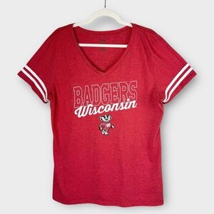 National Collegian Retro Wisconsin Badgers Short Sleeve T-shirt XL Sporty V-neck